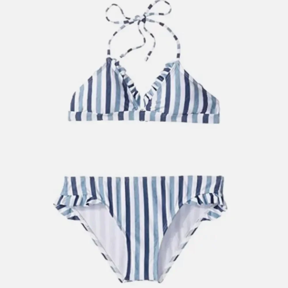 Nwt Splendid tie dye stripe white jean blue ruffle bikini set